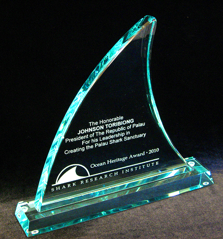 Acrylic shark fin trophy